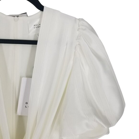 Galvan London Eden Deep V Wide Leg White Satin Bridal Jumpsuit Puff Sleeve Bride - Picture 14 of 16